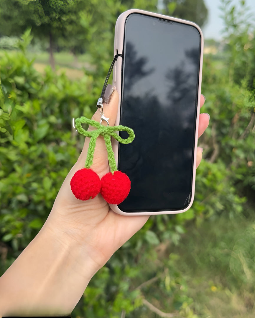 CROCHET CHERRY PHONE CHARM