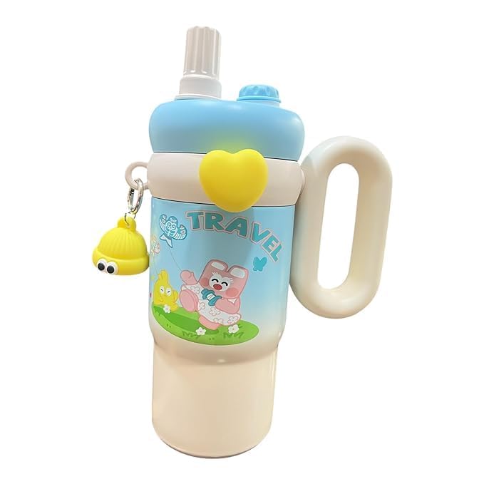 Fancy Kitchen Cartoon Kids Tumbler – 850ml Stainless Steel  Travel Mug – Perfect for School . (Rainbow Pink)