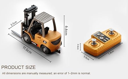 Mini RC Forklift  Construction Vehicle | 1:64 Scale Die-Cast Metal Body | Remote Control Engineering Toy Vehicle for Kids