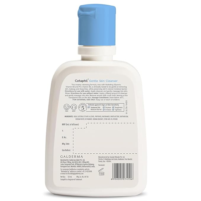 Cetaphil Paraben, Sulphate-Free Gentle Skin Hydrating Face Wash Cleanser with Niacinamide, Vitamin B5 for Dry to Normal, Sensitive Skin - 125 ml