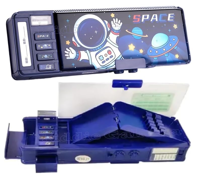 Plastic Multifunctional Space Password Lock Double Sided Compass Box For Kids, Pencil Box For Boy & Girl, Aesthetic, Space Astronaut Theme Pencil Case Return Gifts For Kids, Blue