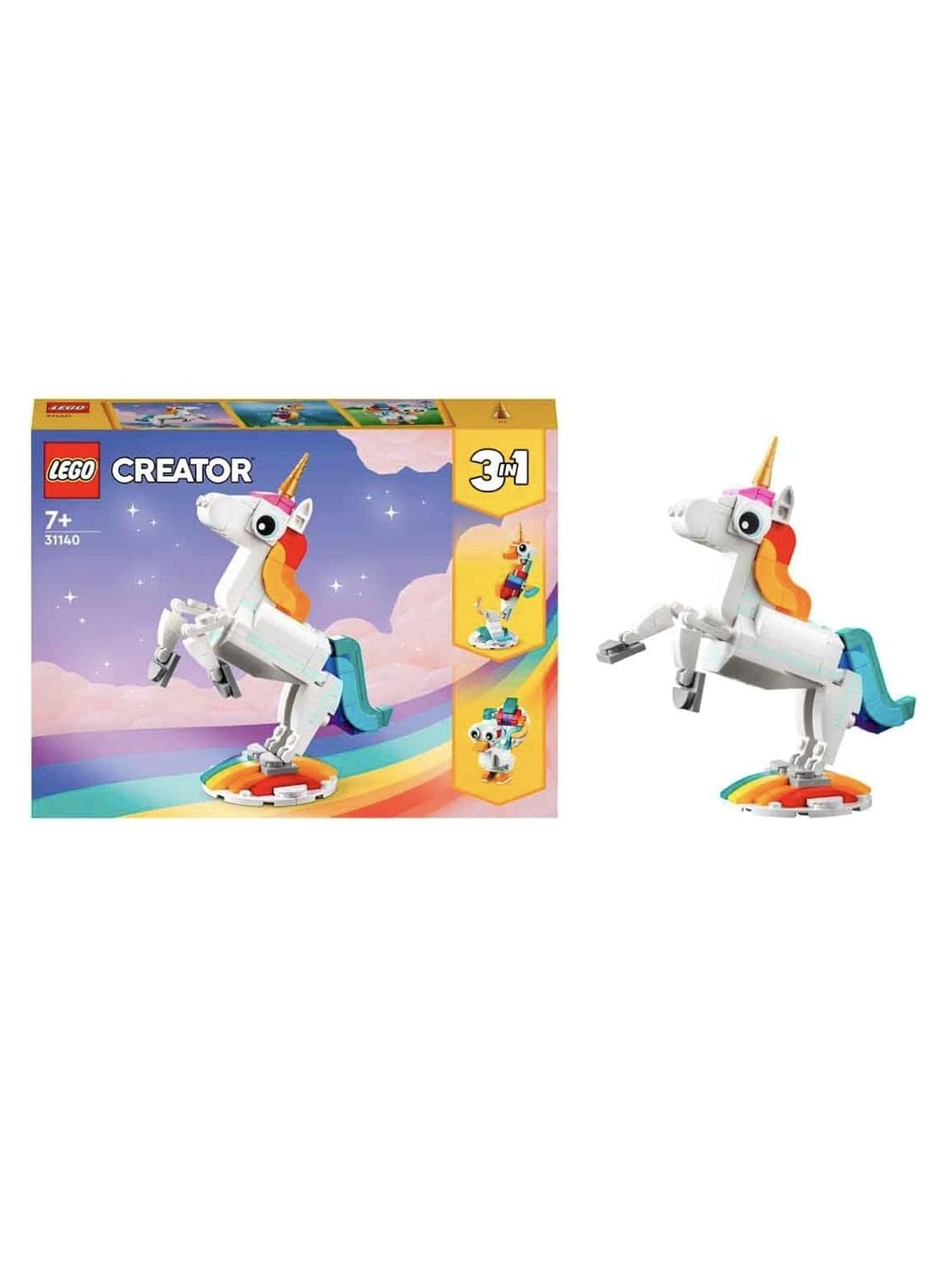 LEGO Creator Magical Unicorn 31140 Building Toy Set, with Unicorn, Seahorse and Peacock Models for Kids Aged 7+
