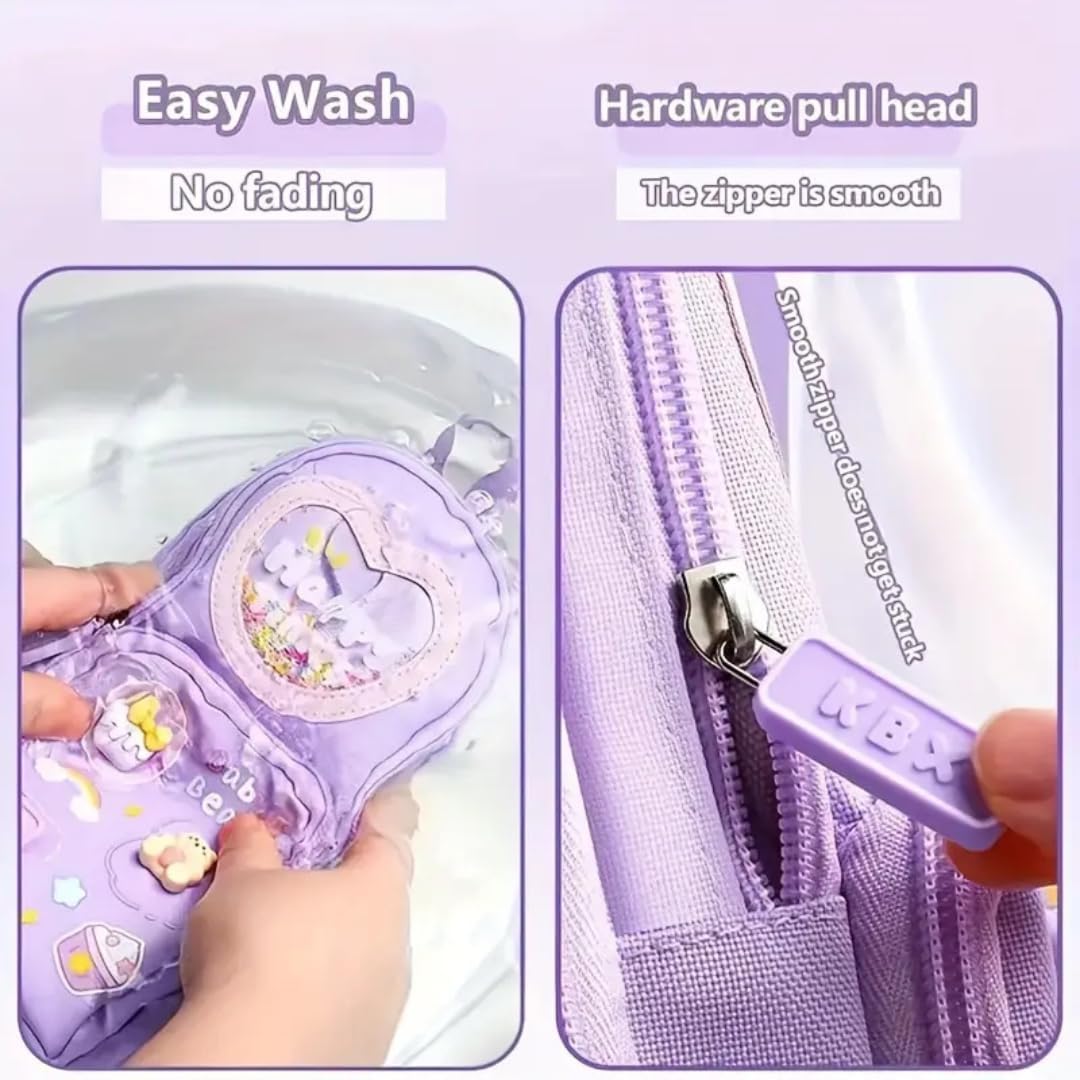 Premium Pencil Case, 6 Layer, 3 Compartments , Cute Aesthetic Design For Girls, Purple