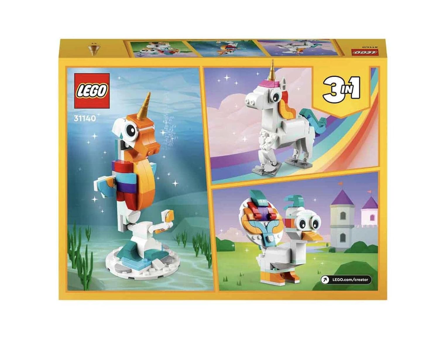 LEGO Creator Magical Unicorn 31140 Building Toy Set, with Unicorn, Seahorse and Peacock Models for Kids Aged 7+