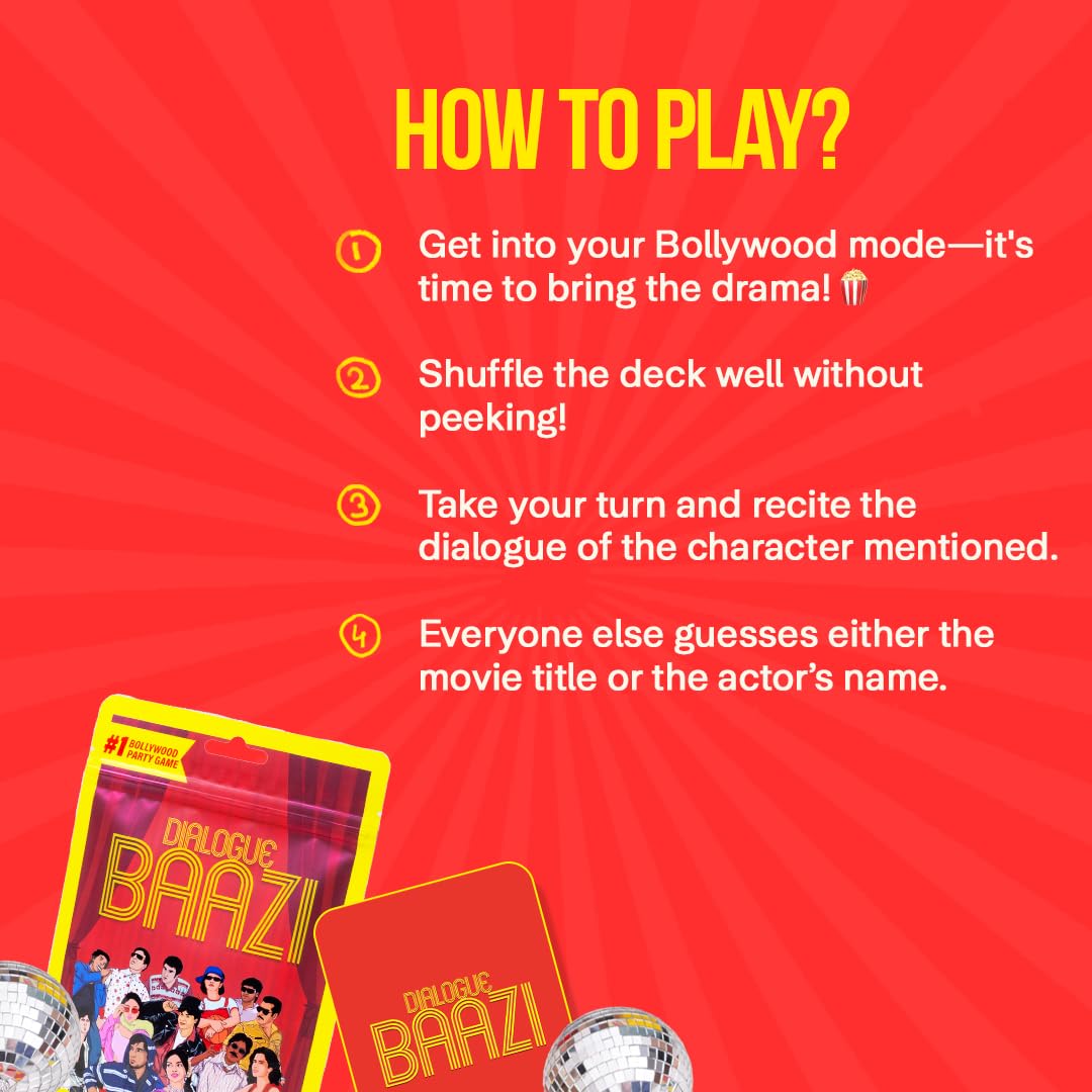 Dring Dialogue Baazi - The #1 Bollywood House Party Game for Friends (100 Cards, Multicolour) | Movie Quest, Dumb charades, Film Card Game for Adults | Perfect for Birthday, Bachelor & Gifting |