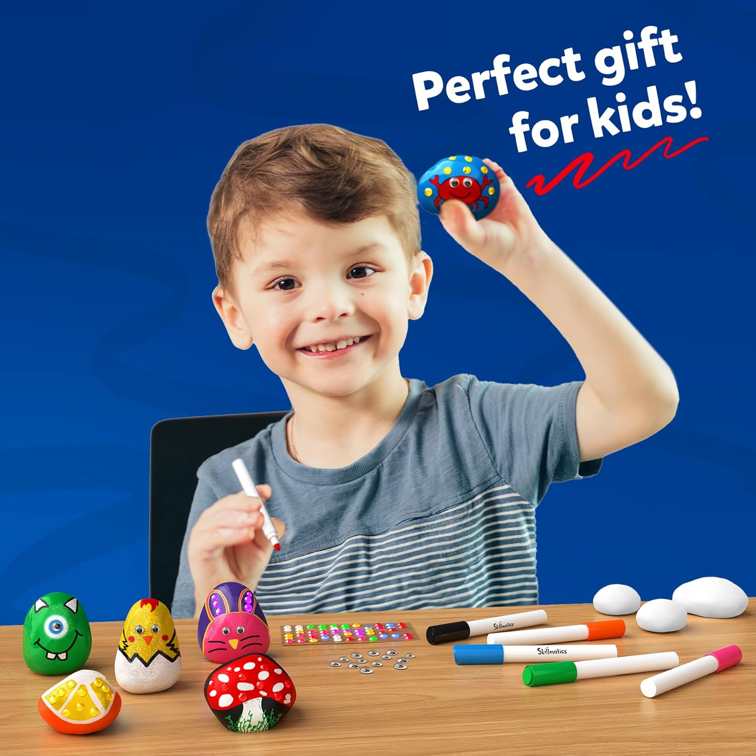 Skillmatics Rock Painting Kit - Mess-Free Art & Craft Activity for Girls & Boys,  DIY Creative Activity, Gifts for Kids Ages 4-12, Multicoloured