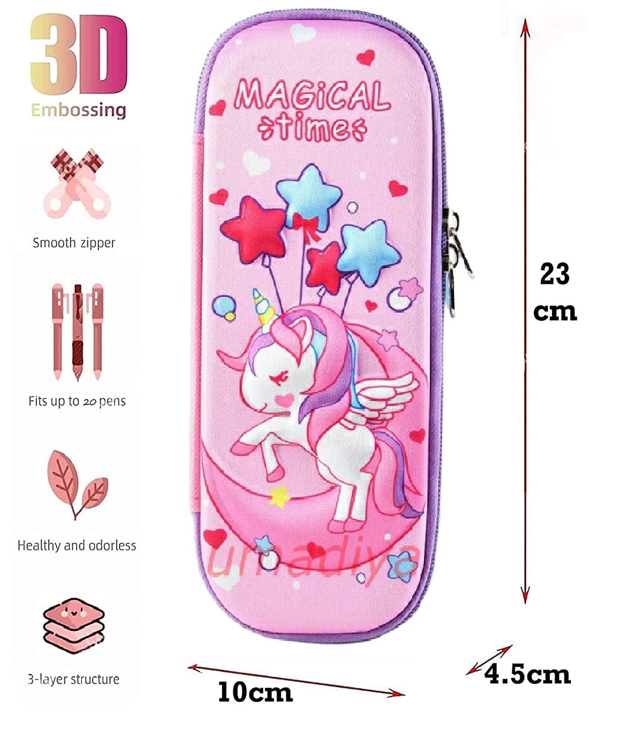 3D Unicorn Cover Large Capacity Pencil Case Compass With Compartments, School Supply Organizer For Girls