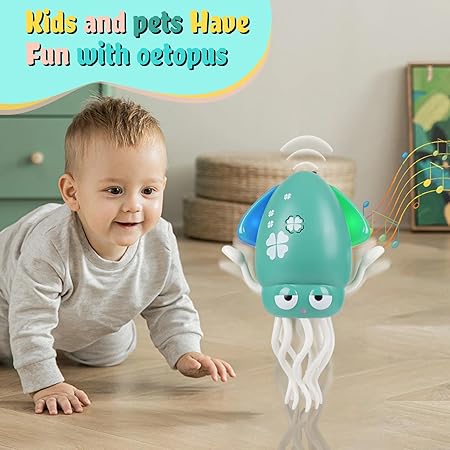 Electric Dancing Octopus Baby Toy, Automatic Evasion Octopus Toy with Led Light and Music, Interactive Entertainment for Baby Sensory Development Birthday Gifts (Green)