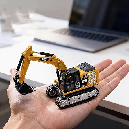 Mini RC Excavator Construction Vehicle | 1:64 Scale Die-Cast Metal Body | Remote Control Engineering Toy Vehicle for Kids