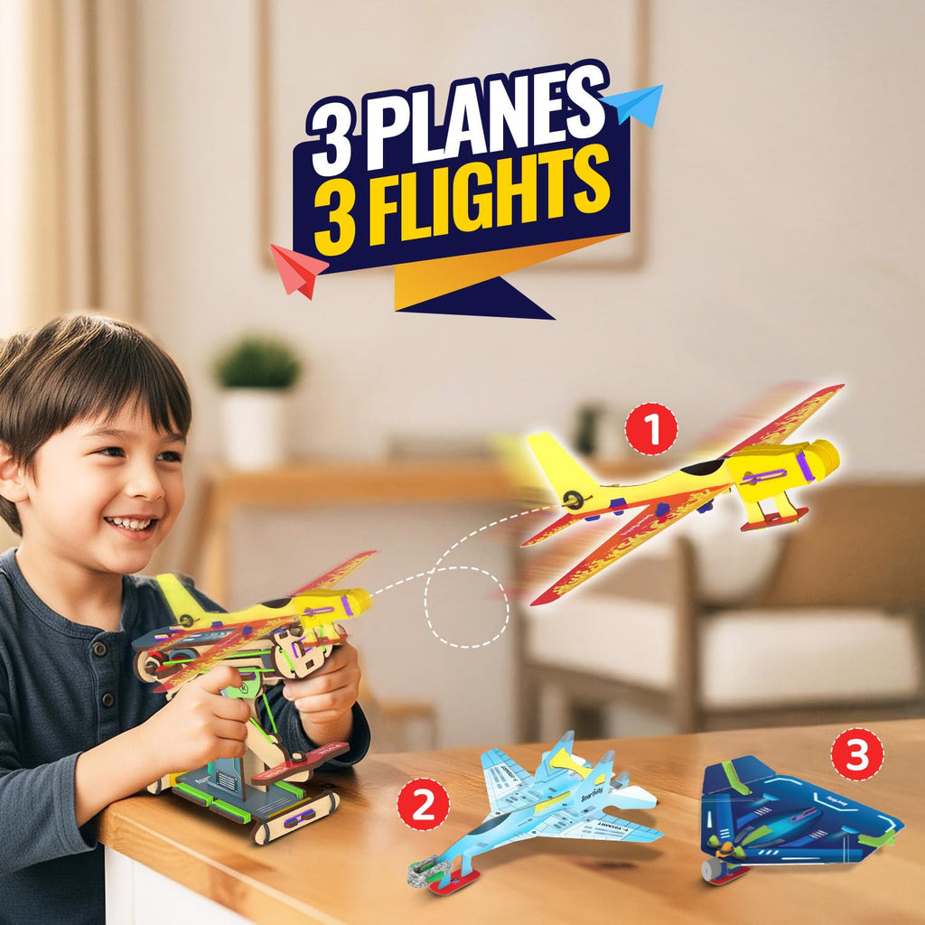 3 in 1 Airplanes Launcher Toy for Kids 6-12 | Build & Launch 3 Planes – Fighter Jet, Glider, Stealth | Birthday Gift for Boys & Girls