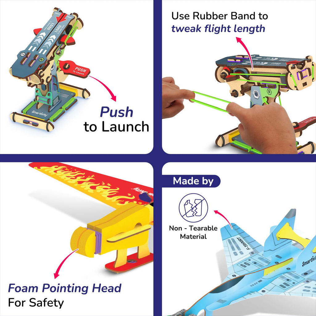 3 in 1 Airplanes Launcher Toy for Kids 6-12 | Build & Launch 3 Planes – Fighter Jet, Glider, Stealth | Birthday Gift for Boys & Girls
