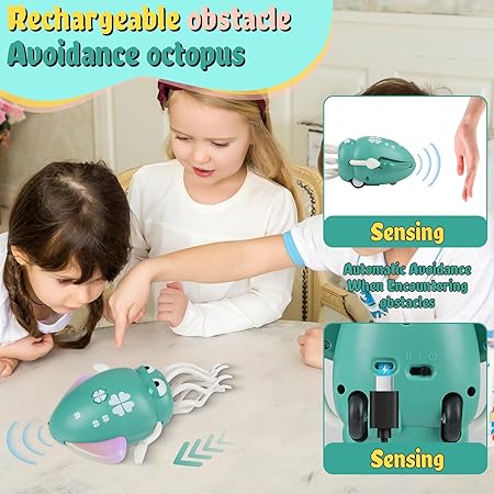 Electric Dancing Octopus Baby Toy, Automatic Evasion Octopus Toy with Led Light and Music, Interactive Entertainment for Baby Sensory Development Birthday Gifts (Green)