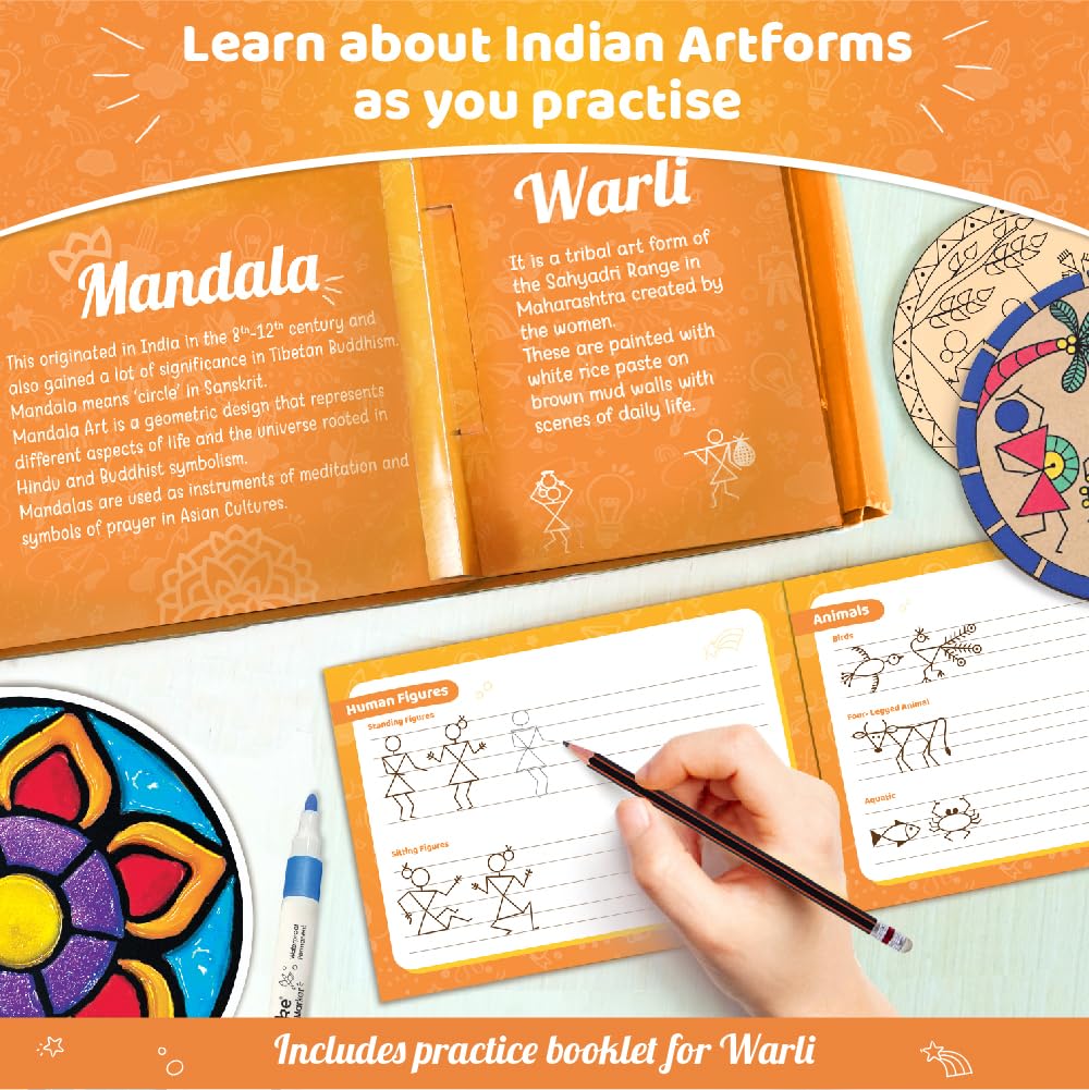 Imagimake Indian Art Forms-Arts and Craft DIY Kit for Kids, Ages 8-12, 5 Indian Art Forms-Madhubani, Warli, Lippan, Mandala & Block Printing.