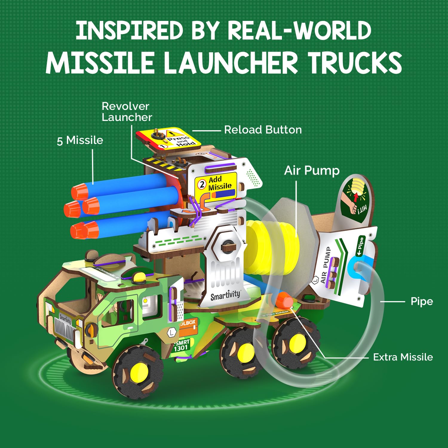 DIY Military Vehicle STEM Building Set for Kids 8-14 Years, Army Truck with Air Powered , Birthday Gift for Kids ,53 Pcs