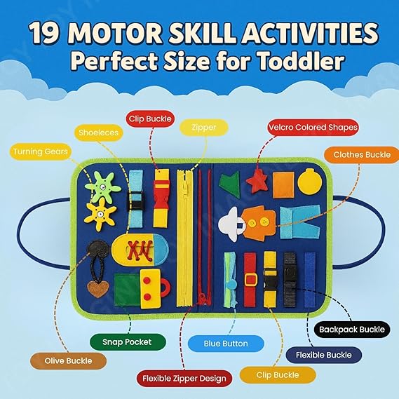 Montessori Busy Board for Toddlers | Sensory Activity Binder & Learning Busy Book | Educational Travel Toy for Kids 1-4 Years