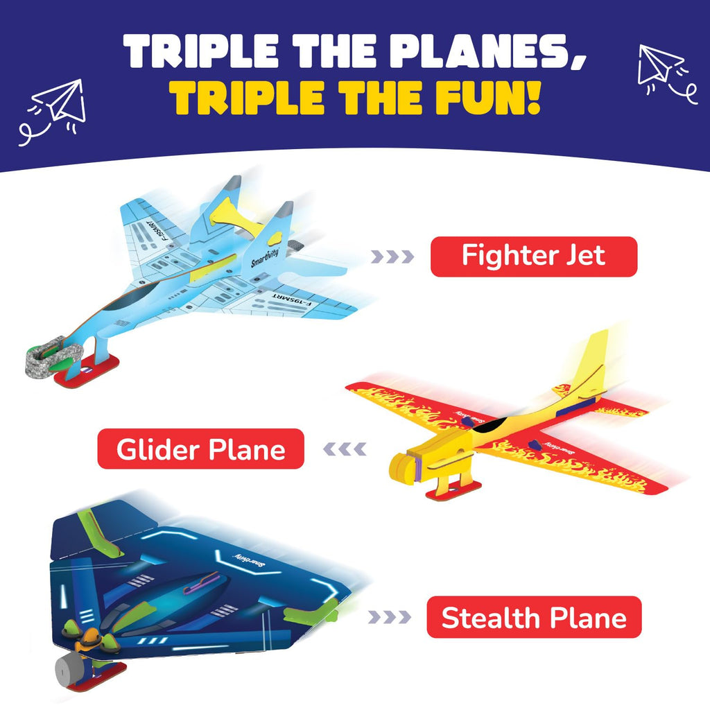 3 in 1 Airplanes Launcher Toy for Kids 6-12 | Build & Launch 3 Planes – Fighter Jet, Glider, Stealth | Birthday Gift for Boys & Girls