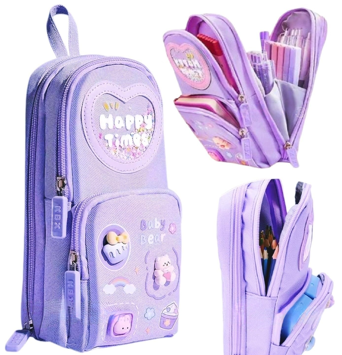 Premium Pencil Case, 6 Layer, 3 Compartments , Cute Aesthetic Design For Girls, Purple