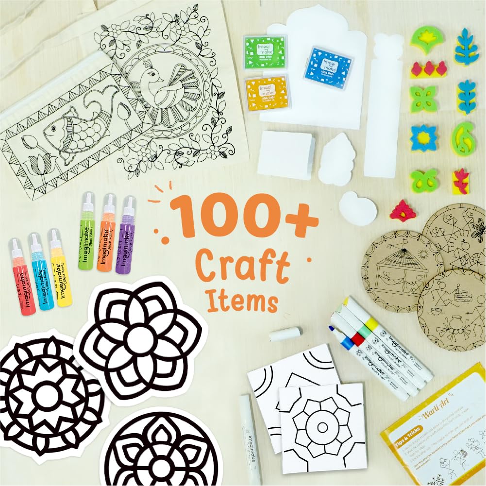 Imagimake Indian Art Forms-Arts and Craft DIY Kit for Kids, Ages 8-12, 5 Indian Art Forms-Madhubani, Warli, Lippan, Mandala & Block Printing.