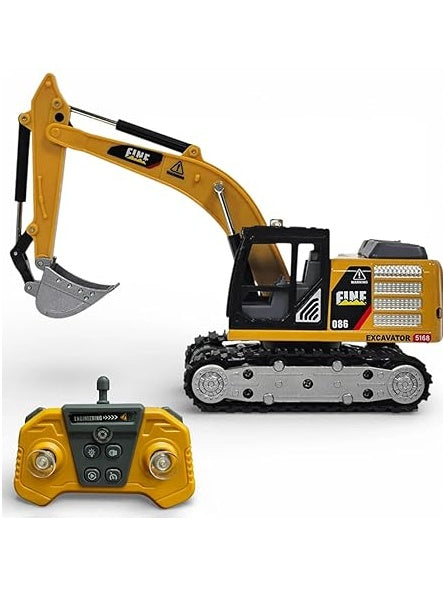 Mini RC Excavator Construction Vehicle | 1:64 Scale Die-Cast Metal Body | Remote Control Engineering Toy Vehicle for Kids