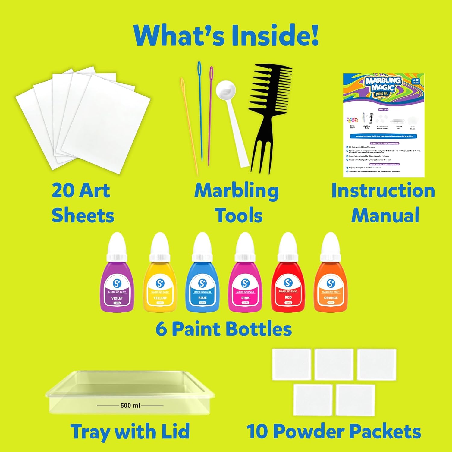 Skillmatics Marbling Magic Paint Kit, Water Marbling Kit for Kids, Art & Craft Kits, Supplies, DIY Creative Activity, Gifts for Kids Ages 6-12 Multicolor