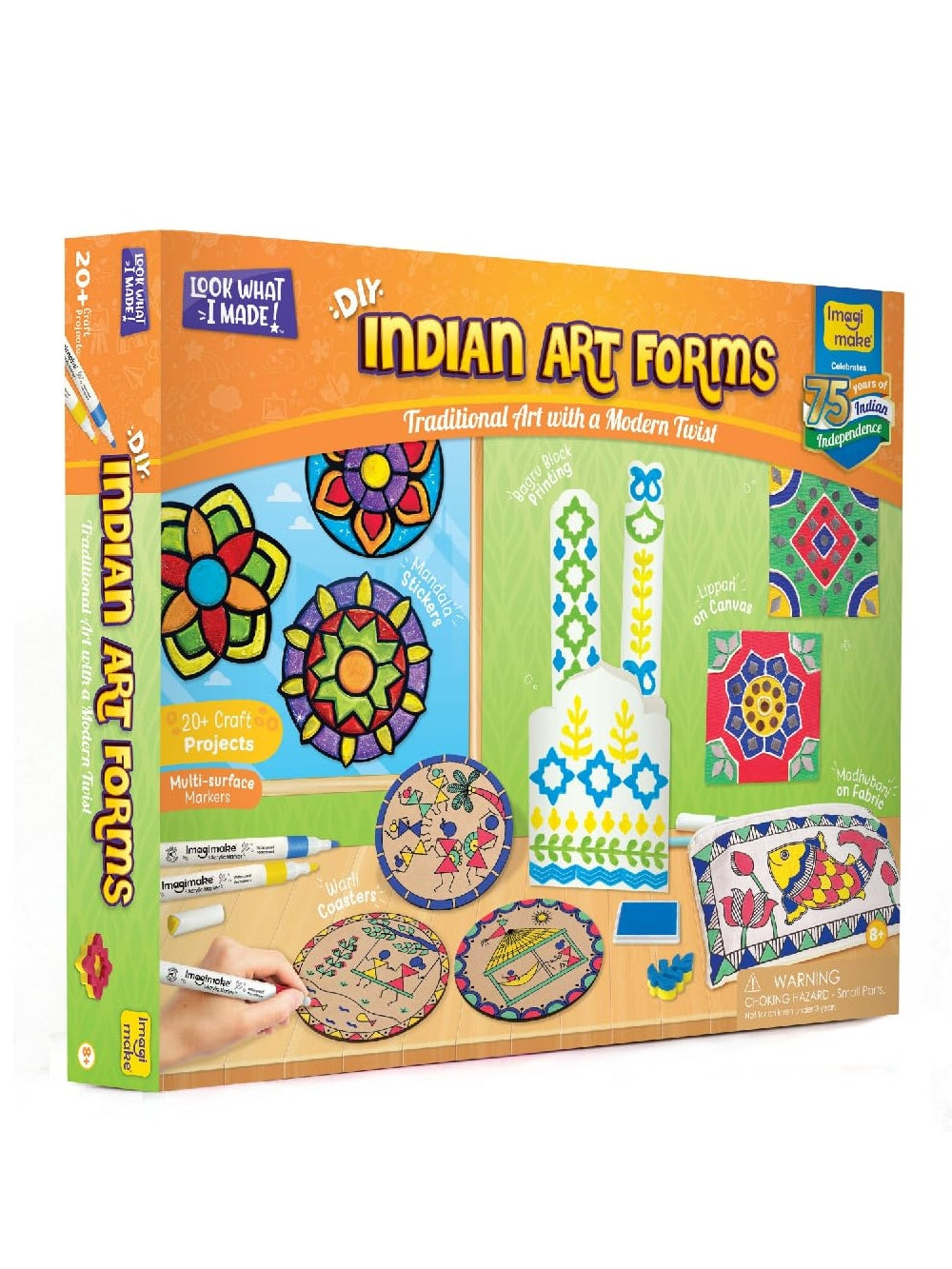 Imagimake Indian Art Forms-Arts and Craft DIY Kit for Kids, Ages 8-12, 5 Indian Art Forms-Madhubani, Warli, Lippan, Mandala & Block Printing.