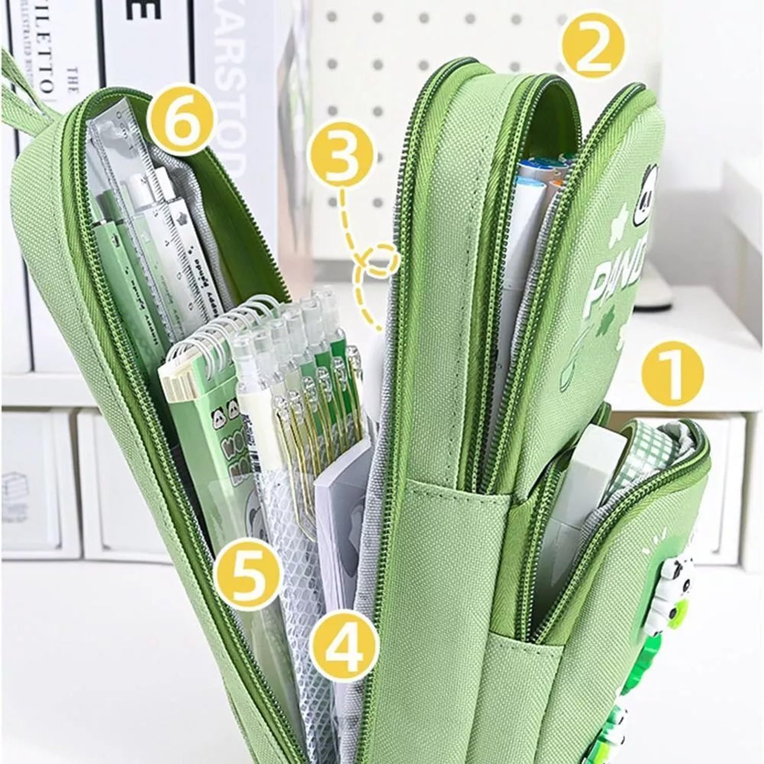 Panda Pencil Case 6 Layer with 3 Compartment Cute Aesthetic Pencil Case for Boys & Girls Large Capacity Pencil Pouch for School