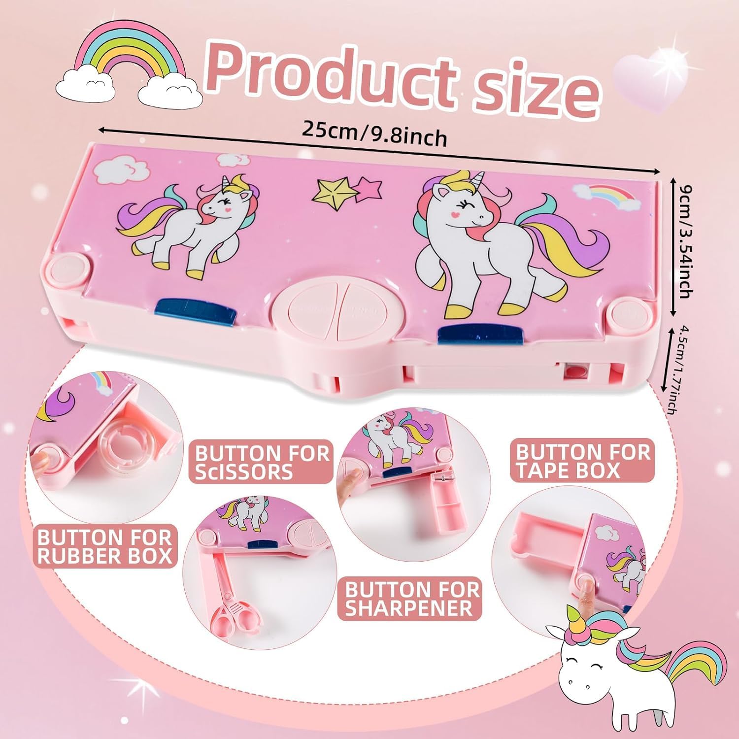 Unicorn Multi-Functional Pencil Box for Kids, Unicorn Pencil Box for Girls