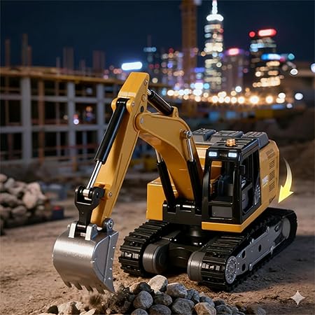 Mini RC Excavator Construction Vehicle | 1:64 Scale Die-Cast Metal Body | Remote Control Engineering Toy Vehicle for Kids