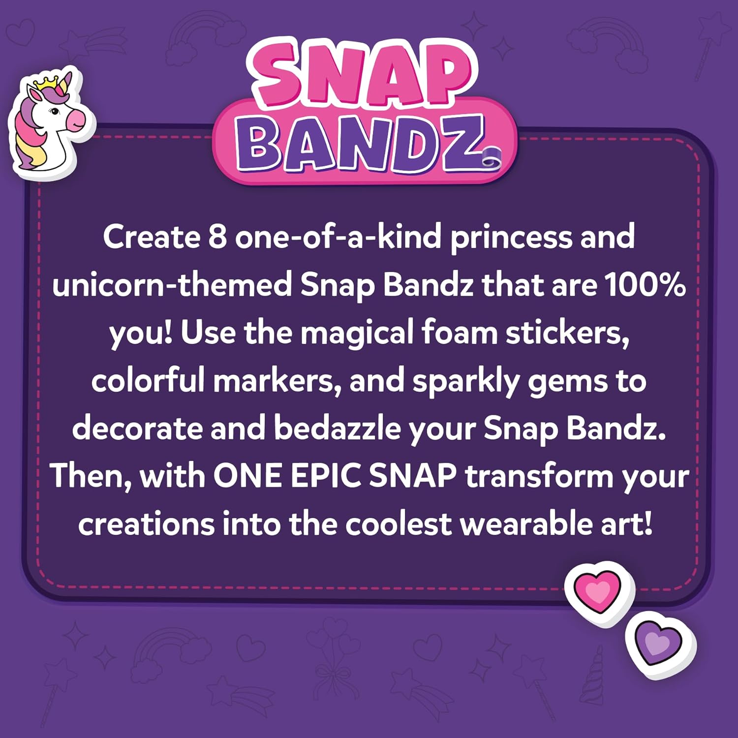 Skillmatics Craft Activity - Snap Bandz, Unicorns & Princesses, DIY Art & Craft Activity, Mess-Free,8 Bands (8.6"), Gifts for Girls & Boys Ages 4- 10