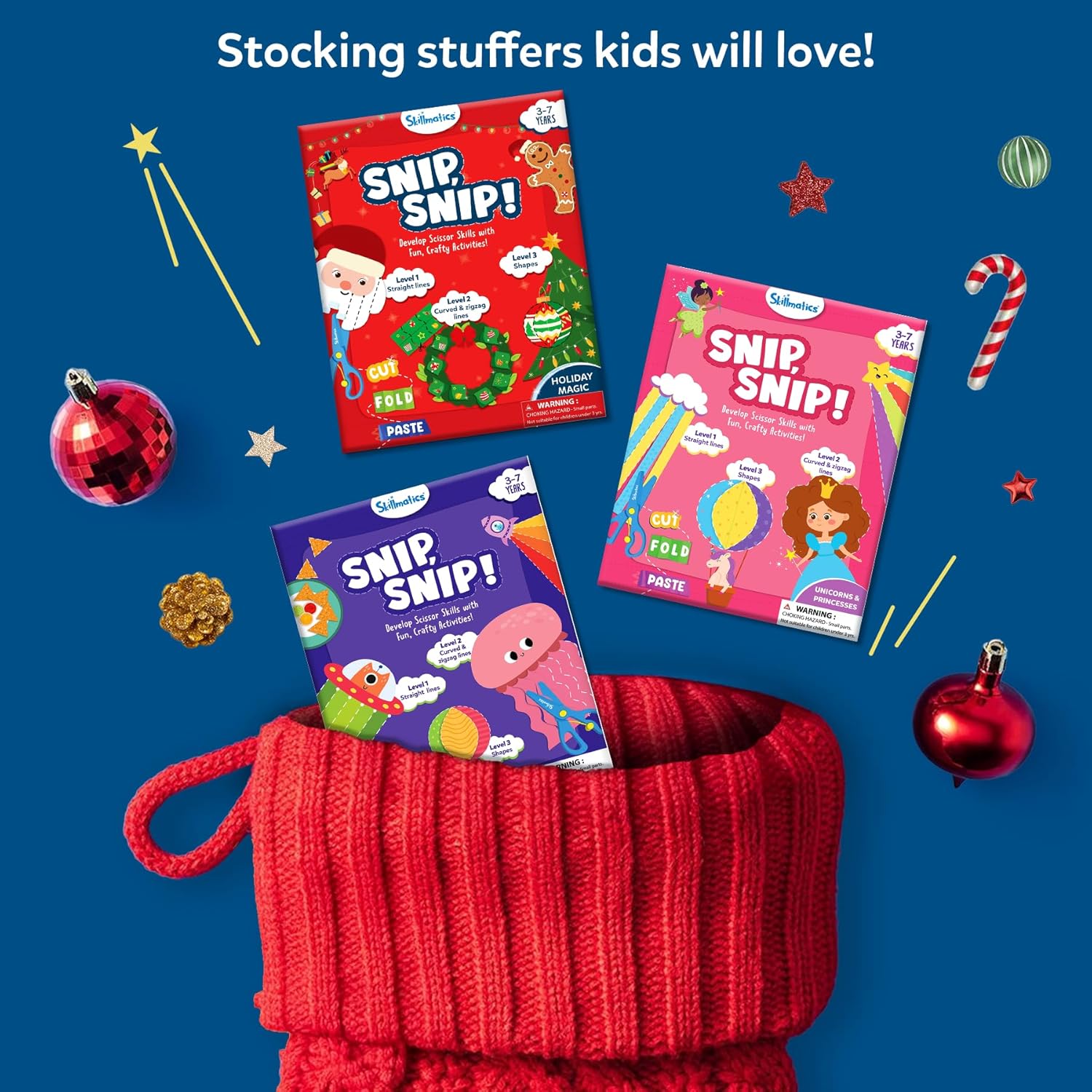 Skillmatics Scissor Skills Activity Book - Snip Snip, 25 Fun Cutting & Creative Activities for Preschoolers, 2 Child-Safe Scissors, Fine Motor Skills Craft Kit, Gifts for Kids Ages 3, 4, 5, 6, 7