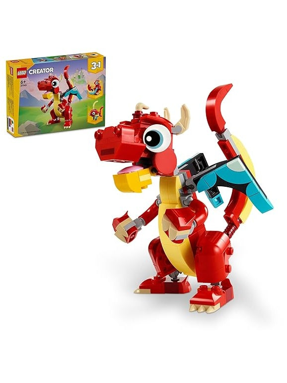 LEGO 31145 Creator 3in1 Red Dragon Toy to Fish Figure to Phoenix Model, Animal Set for Kids, Gift Idea for Boys and Girls Aged 6 and Up