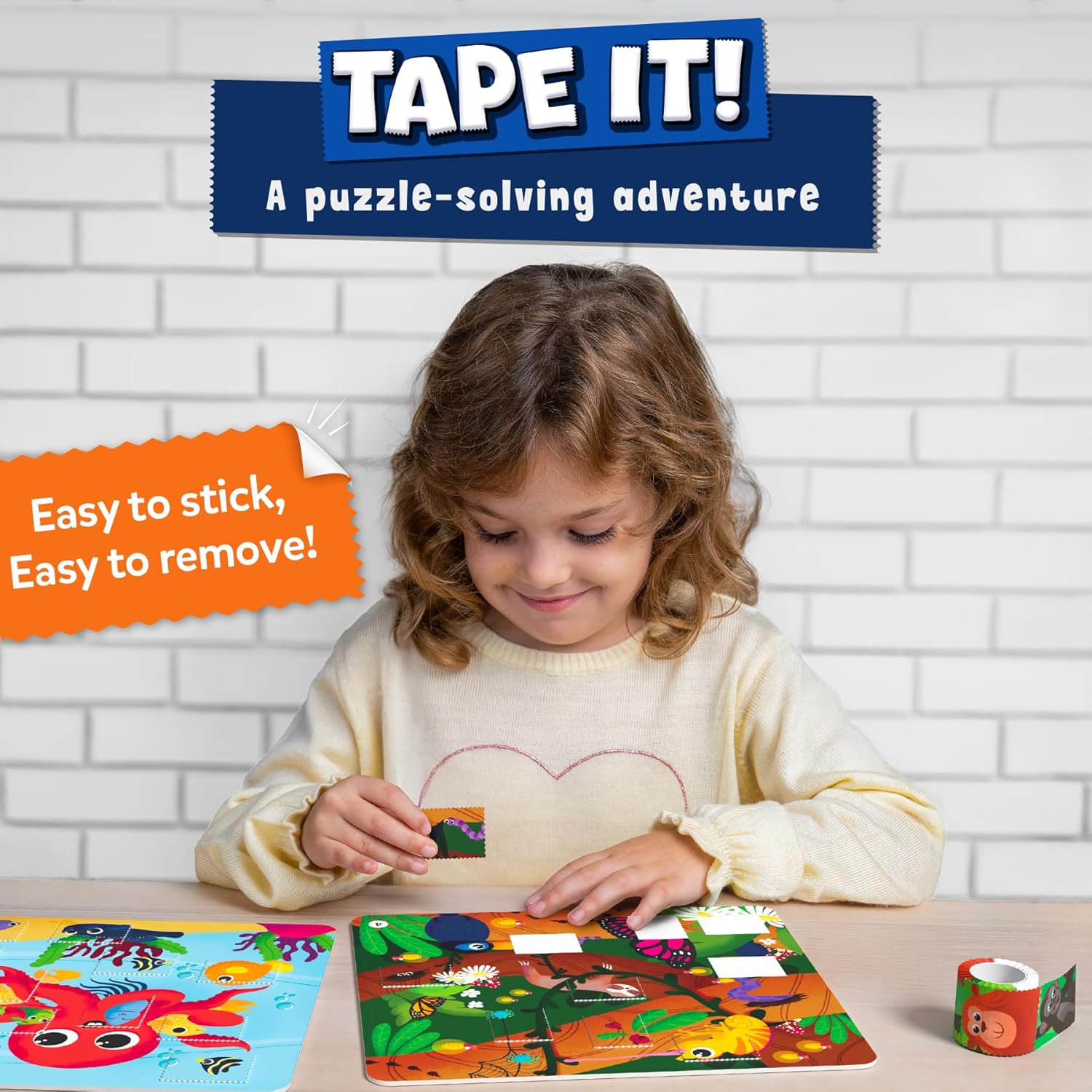 Skillmatics Puzzle Activity - Tape It Animals, 150+ Easy-Tear Stickers, Art & Craft Kit, Educational Fine Motor Skills & Travel Toy, Gift for Kids Ages 4, 5, 6, 7, 8