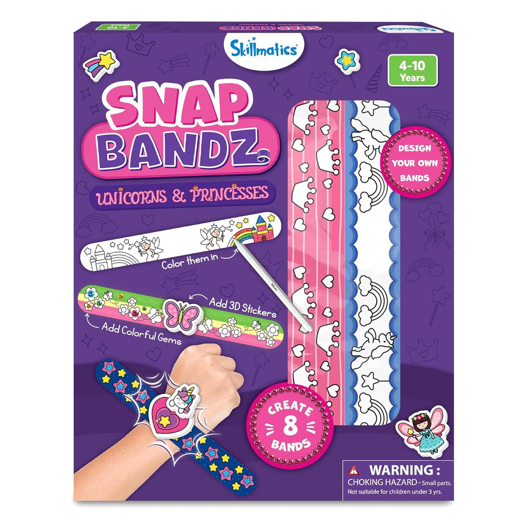 Skillmatics Craft Activity - Snap Bandz, Unicorns & Princesses, DIY Art & Craft Activity, Mess-Free,8 Bands (8.6"), Gifts for Girls & Boys Ages 4- 10