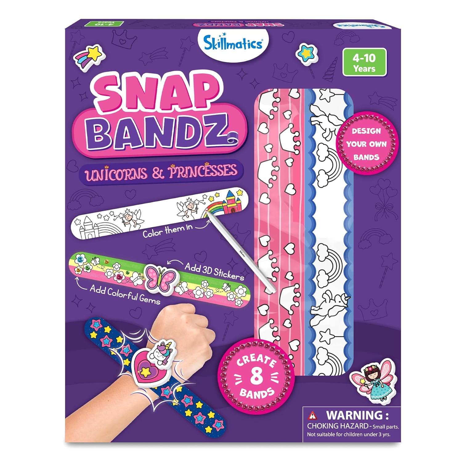 Skillmatics Craft Activity - Snap Bandz, Unicorns & Princesses, DIY Art & Craft Activity, Mess-Free,8 Bands (8.6"), Gifts for Girls & Boys Ages 4- 10