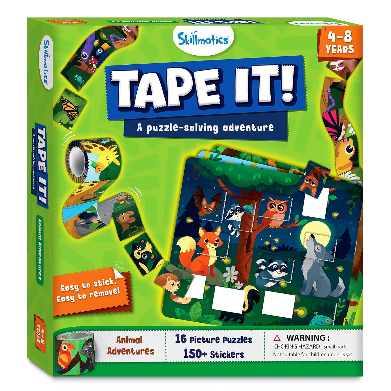 Skillmatics Puzzle Activity - Tape It Animals, 150+ Easy-Tear Stickers, Art & Craft Kit, Educational Fine Motor Skills & Travel Toy, Gift for Kids Ages 4, 5, 6, 7, 8
