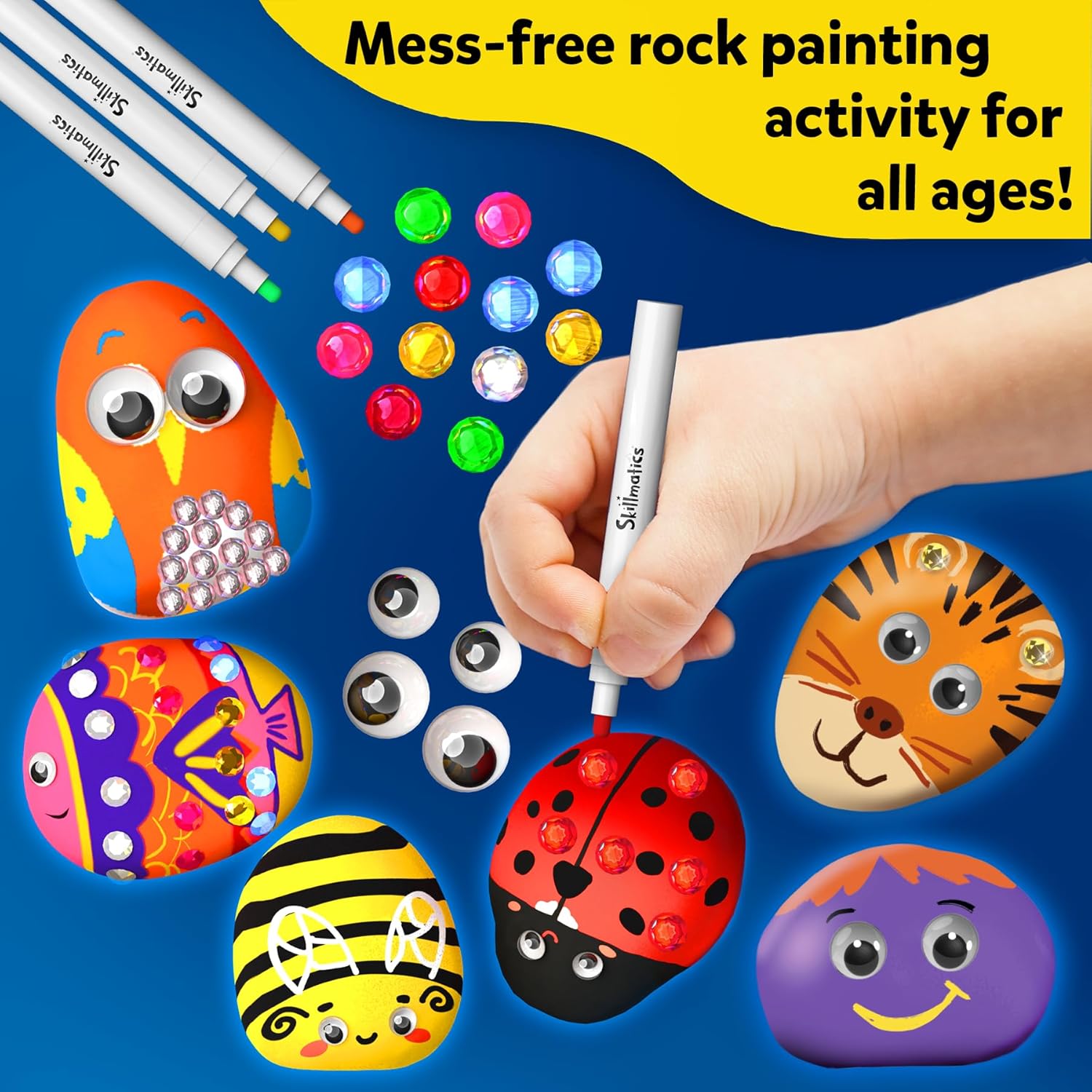 Skillmatics Rock Painting Kit - Mess-Free Art & Craft Activity for Girls & Boys,  DIY Creative Activity, Gifts for Kids Ages 4-12, Multicoloured