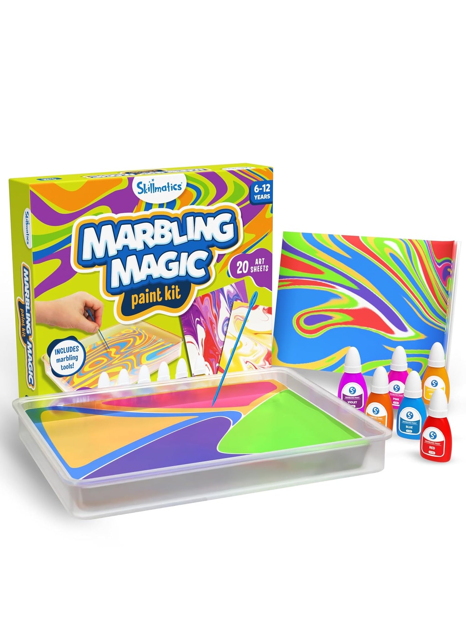 Skillmatics Marbling Magic Paint Kit, Water Marbling Kit for Kids, Art & Craft Kits, Supplies, DIY Creative Activity, Gifts for Kids Ages 6-12 Multicolor